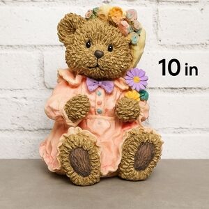 Secret Treasures 2001 Resin Teddy Bear Coin Bank Pink Dress 10” Vintage Figurine